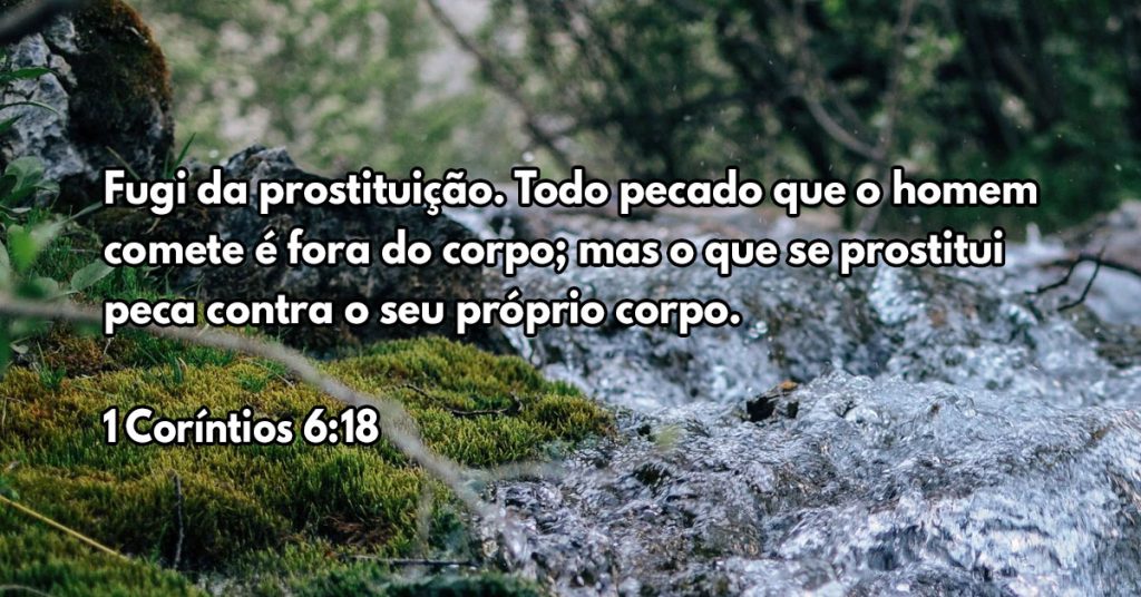 Fugi da prostituição. Todo pecado que o homem comete é fora do corpo; mas o que se prostitui peca contra o seu próprio corpo.