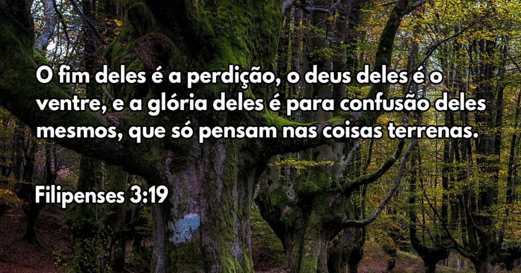 O fim deles é a perdição, o deus deles é o ventre, e a glória deles é para confusão deles mesmos, que só pensam nas coisas terrenas.