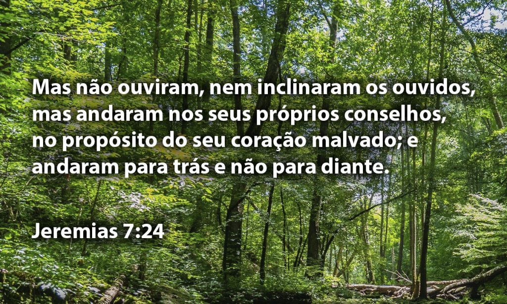 Mas não ouviram, nem inclinaram os ouvidos, mas andaram nos seus próprios conselhos, no propósito do seu coração malvado; e andaram para trás e não para diante.
